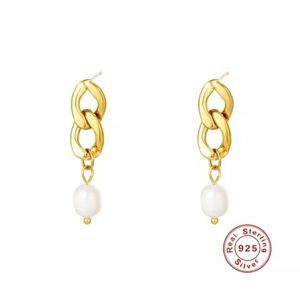 2/$25 Pearl & Gold Chain Post Dangle Earrings